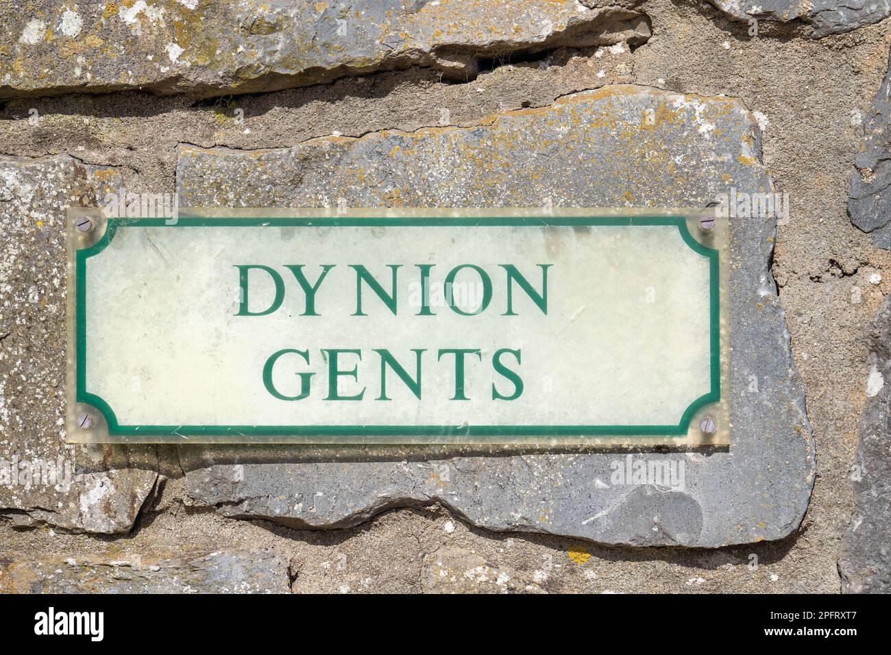 Cartello per gabinetto uomo in lingua gallese e inglese su muro di mattoni  Foto stock - Alamy