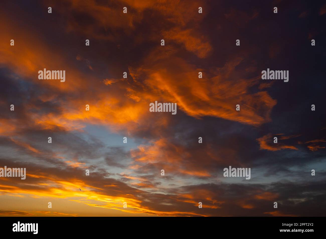Paesaggio nuvolato al tramonto. Nuvole drammatiche o cinematografiche. Foto di sfondo del concetto delle citazioni ispiratrici. Foto Stock