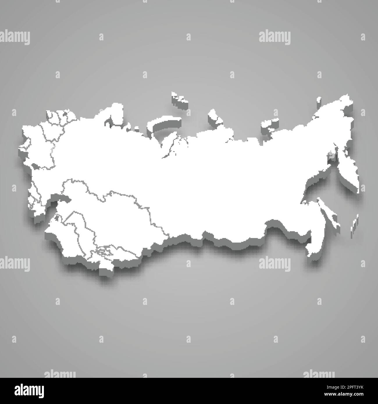 3D mappa isometrica dell'Unione Sovietica isolata con ombra, ex stato Illustrazione Vettoriale