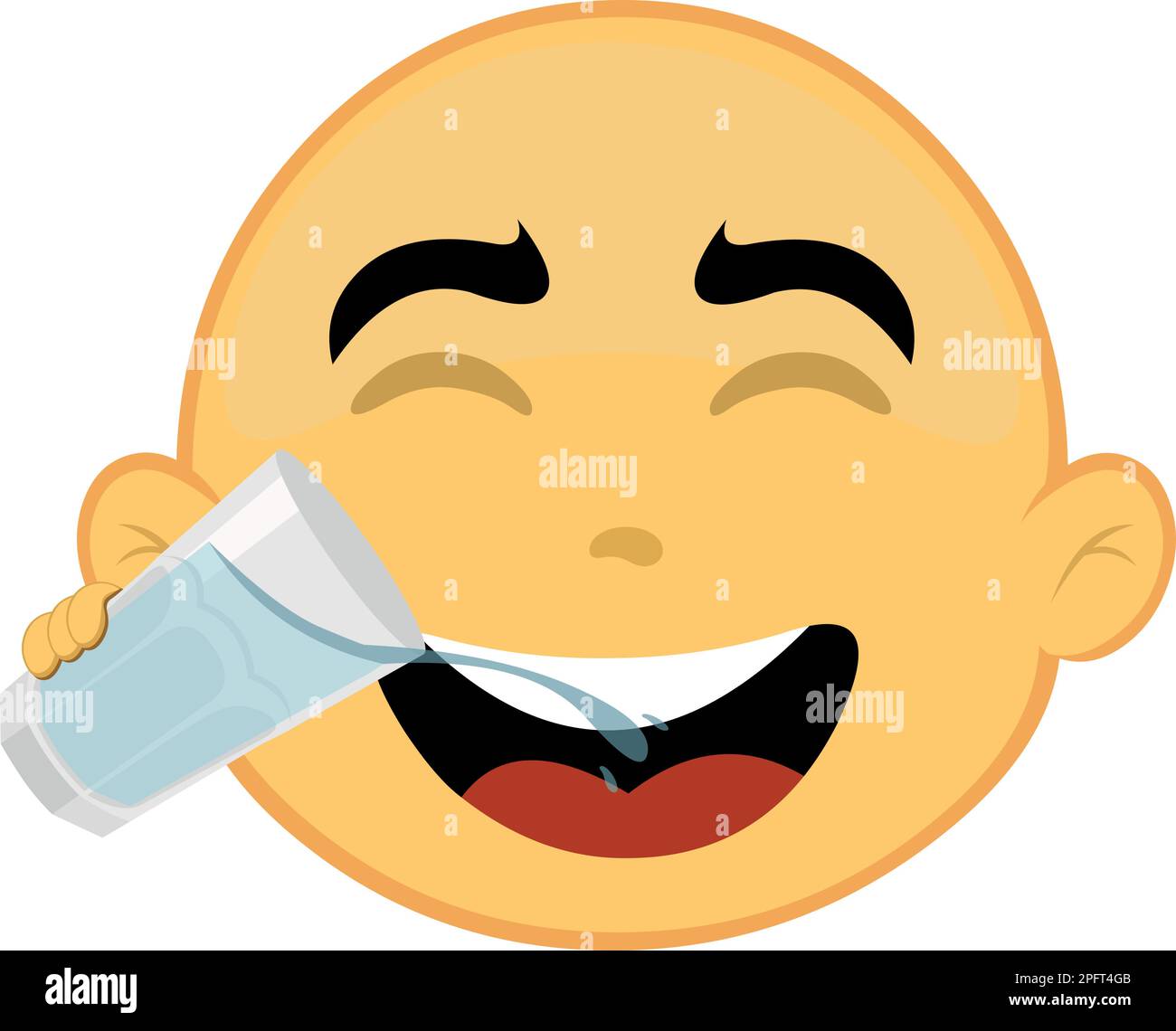 illustrazione vettoriale fumetto giallo carattere emoticon bere un bicchiere d'acqua Illustrazione Vettoriale