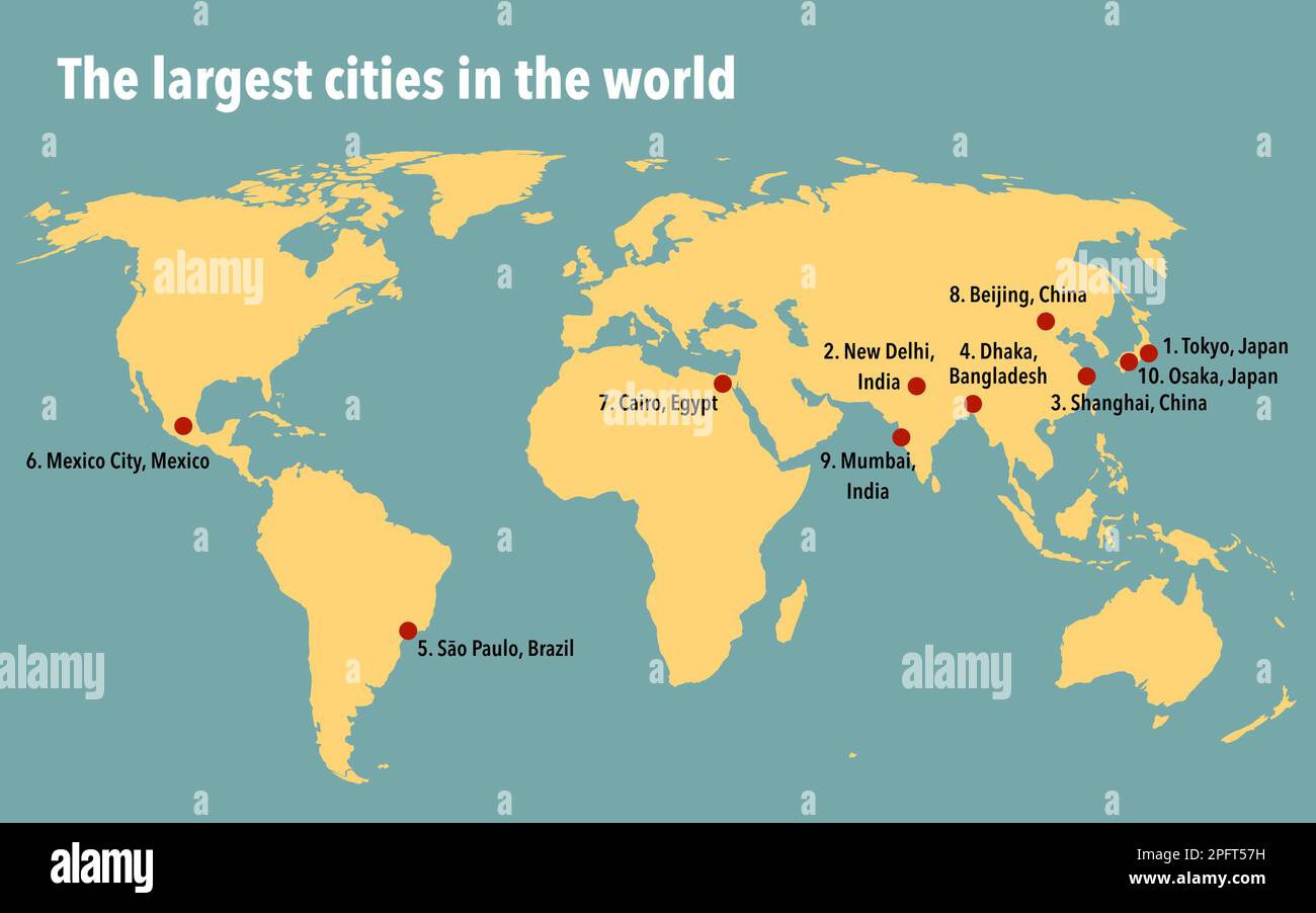 Mappa con le città più grandi del mondo Foto stock - Alamy