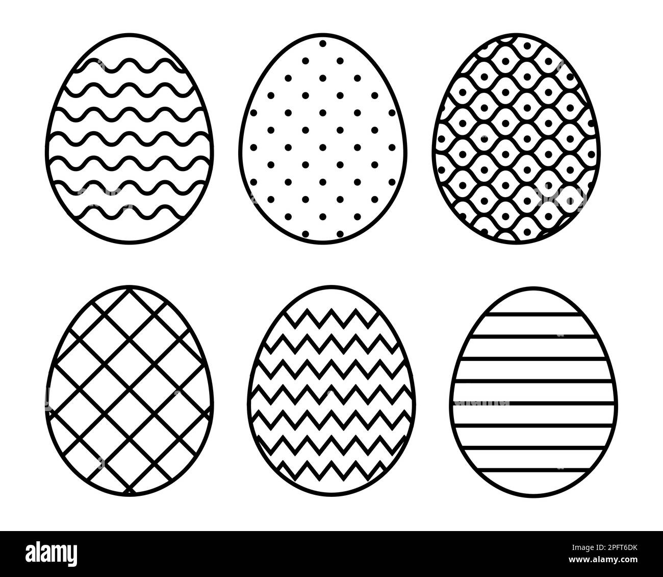 Set di uova di Pasqua molto semplice in stile monolino. Icone, logo design, segni di caccia. Illustrazione vettoriale. Illustrazione Vettoriale