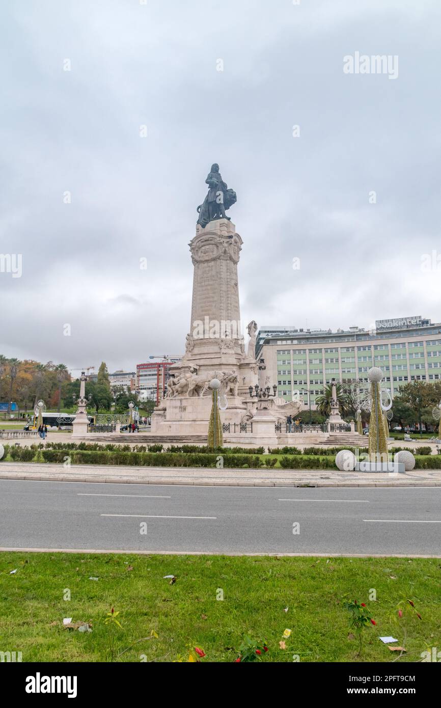 Lisbona, Portogallo - 5 dicembre 2022: Piazza Marchese di Pombal (Praca Marques de Pombal). Foto Stock