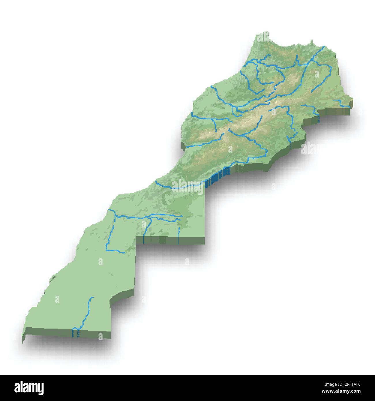 3D mappa isometrica del Marocco con ombra Illustrazione Vettoriale