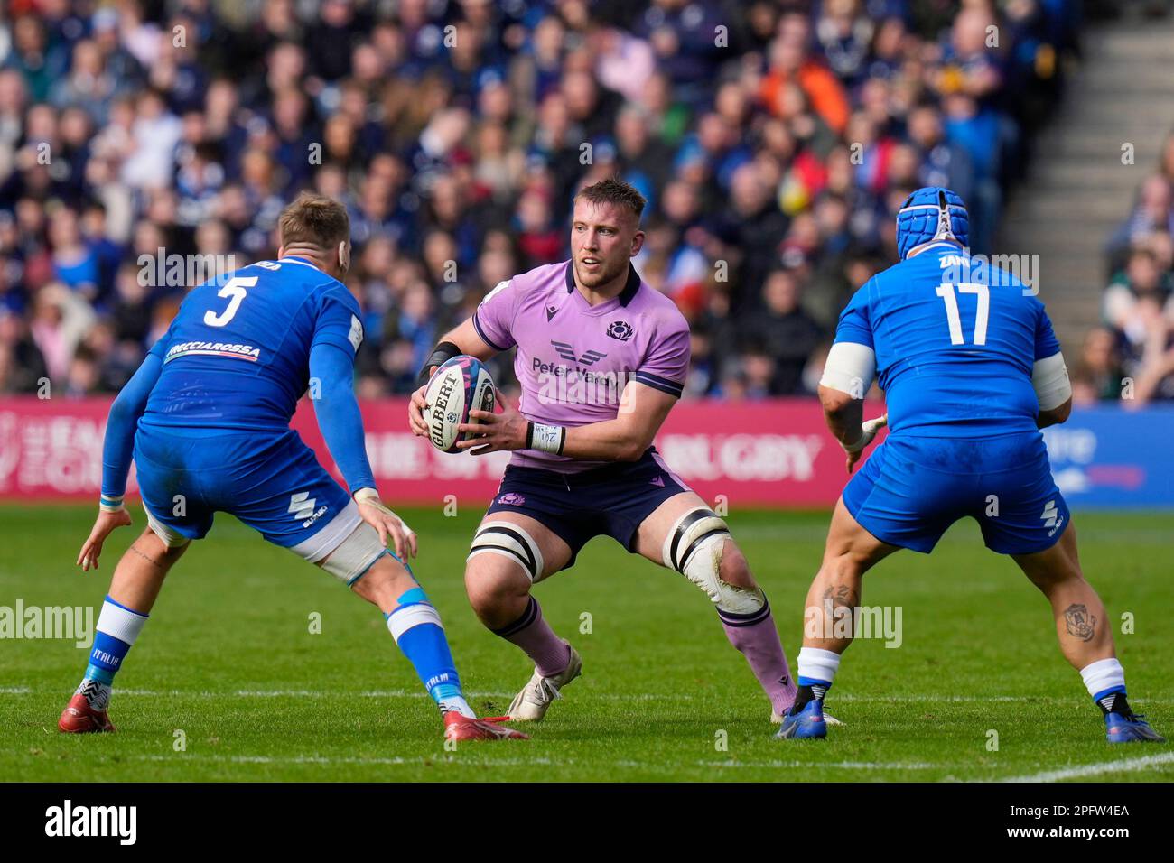 Matt Fagerson #20 della Scozia durante la partita Guinness 6 Nations 2023 Scozia vs Italia al Murrayfield Stadium, Edimburgo, Regno Unito, 18th marzo 2023 (Photo by Steve Flynn/News Images) Foto Stock