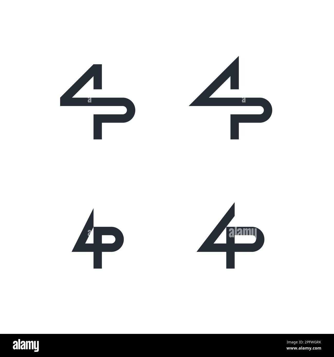 Set di logo combinati 4 e P Icon. 4P iniziali del concept design. Illustrazione Vettoriale