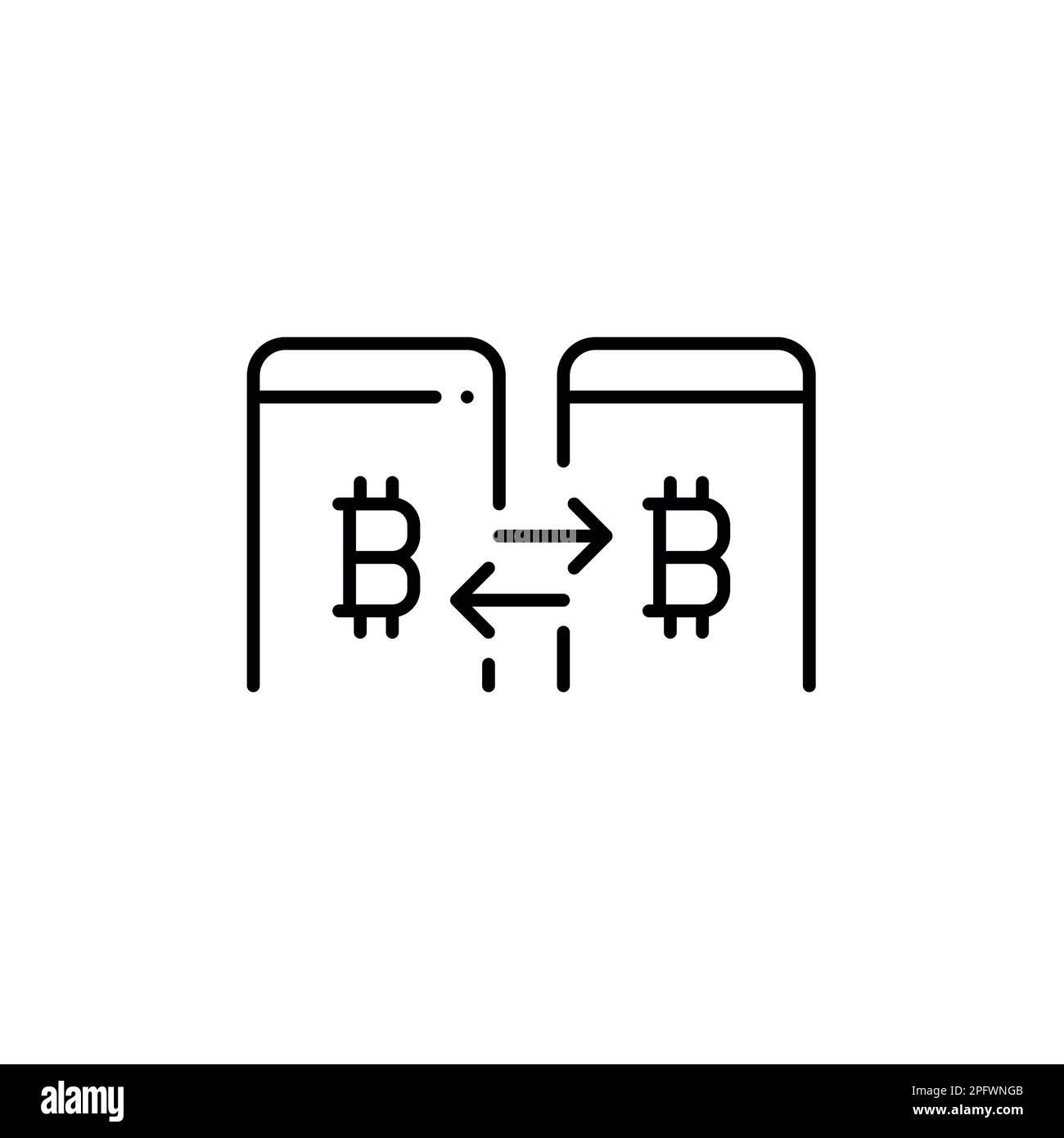 Pagamenti in moneta Bitcoin p2p. Utenti di criptovaluta. Pixel Perfect, icona del tratto modificabile Illustrazione Vettoriale