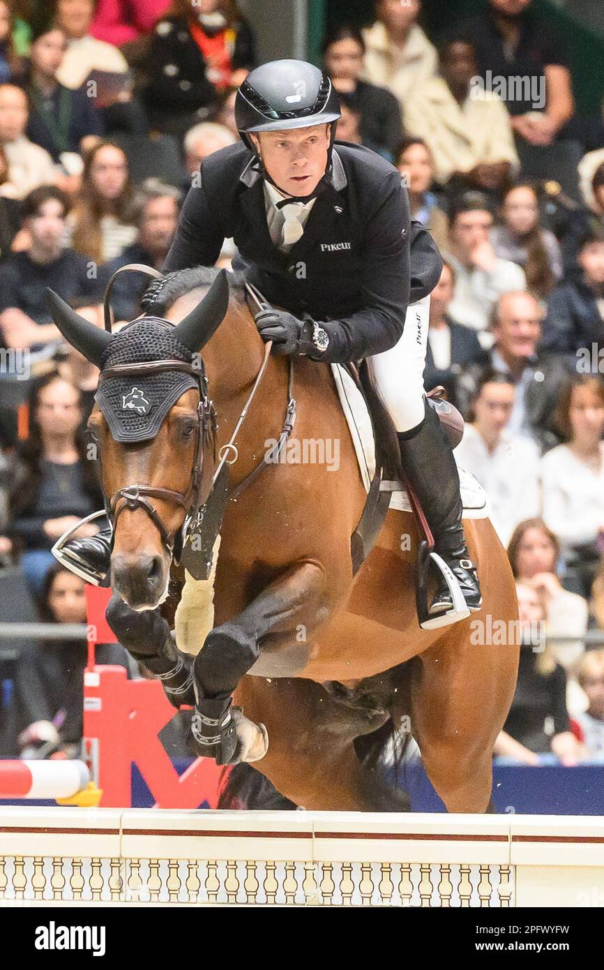 Willem Greve gareggia nel Saut Hermes Jumping CSI 5 al Grand Palais Ephemere il 18 marzo 2023 a Parigi, in Francia. Foto di Laurent Zabulon/ABACAPRESS.COM Credit: Abaca Press/Alamy Live News Foto Stock