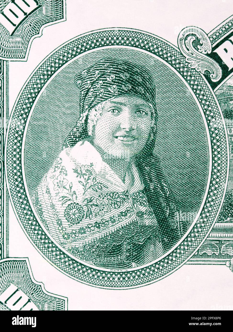 Donna in costume regionale da soldi cecoslovacchi - koruna Foto Stock