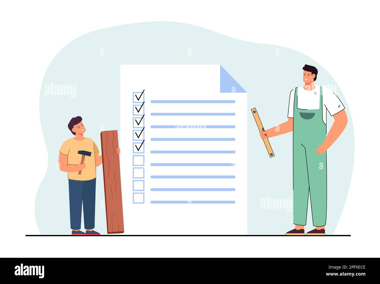 Checklist per lavori di Falegnameria e compiti di padre e figlio Illustrazione Vettoriale