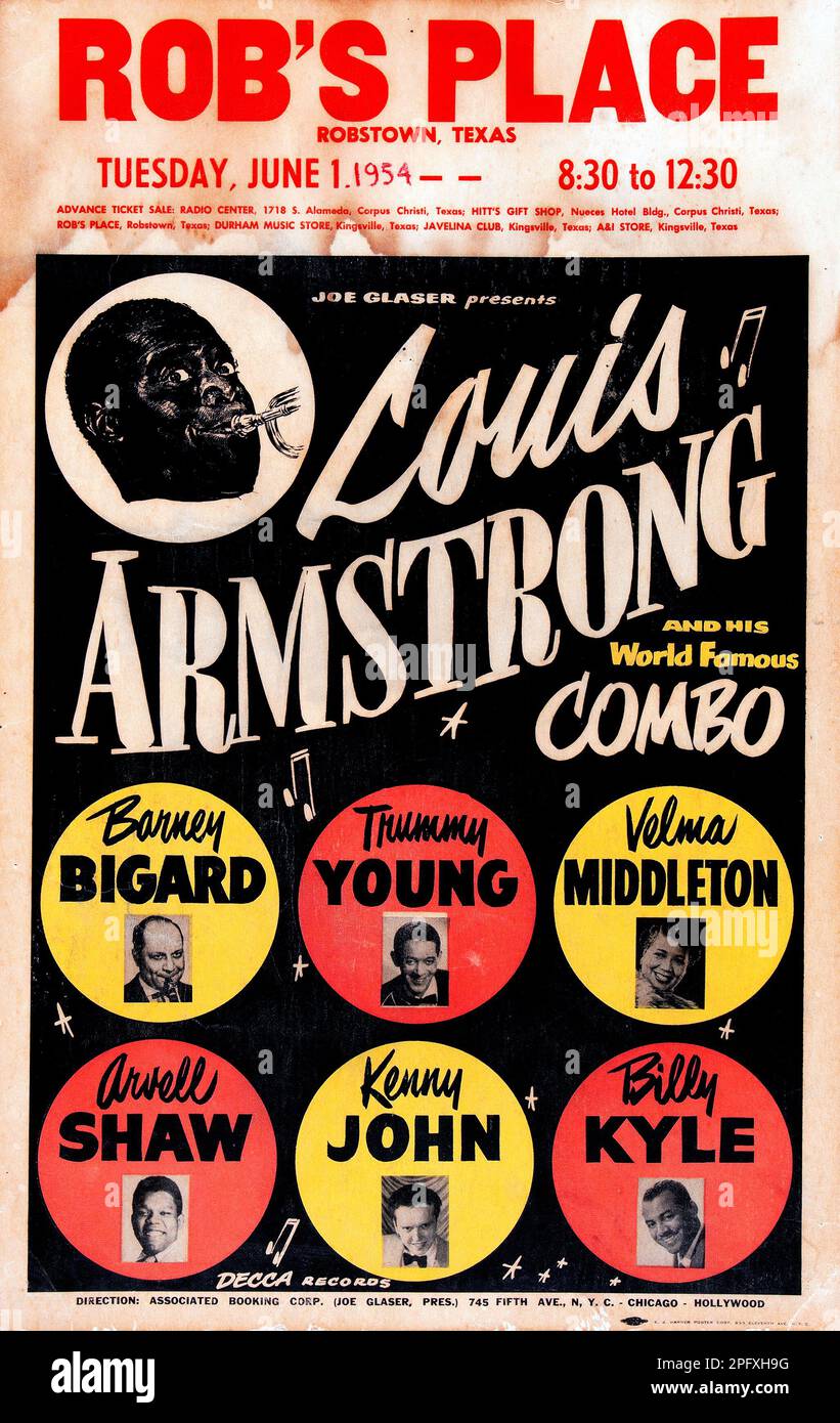 Satchmo - Louis Armstrong e la sua combo famosa in tutto il mondo - 1954 - Vintage Jazz Concert Poster - Rob's Place Foto Stock