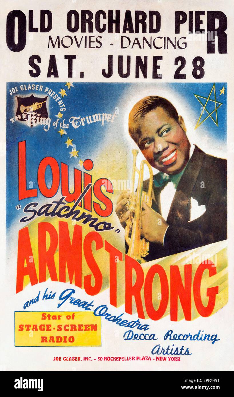 Louis Armstrong, Satchmo - 1941 Old Orchard Beach, Maine Vintage Jazz Concert Poster Foto Stock