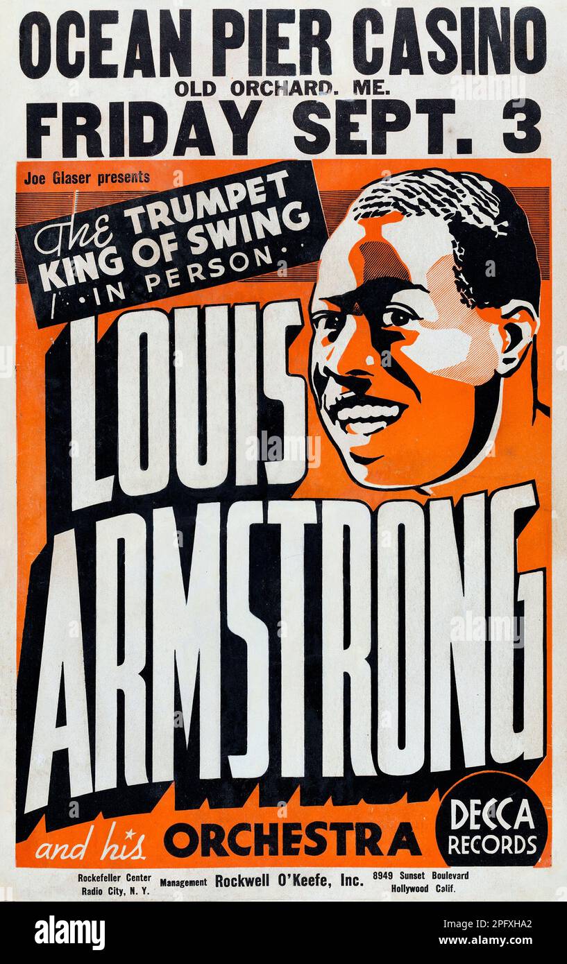 Satchmo - Louis Armstrong 1937 Old Orchard Beach, Maine Concert Poster - Ocean Pier Casino Foto Stock