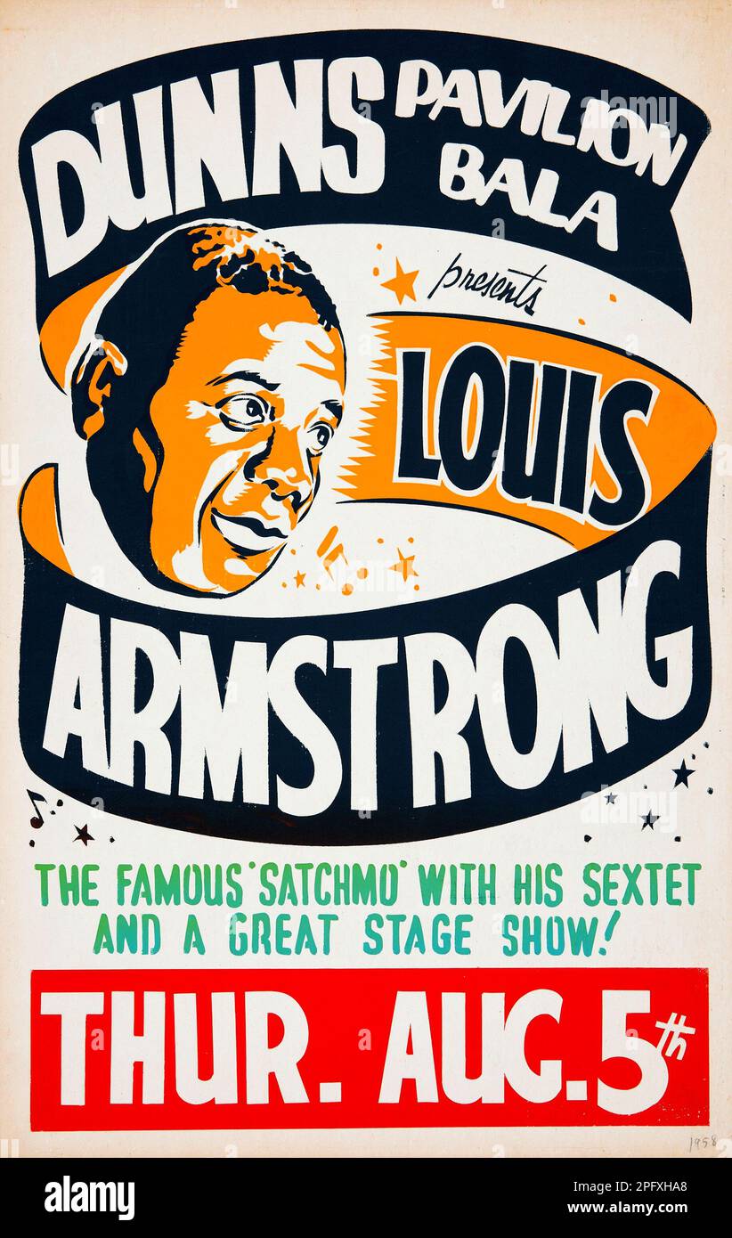 Louis Armstrong 1958 "Famous Satchmo & Sextet", poster canadese - Dunns Pavilion Bala Foto Stock