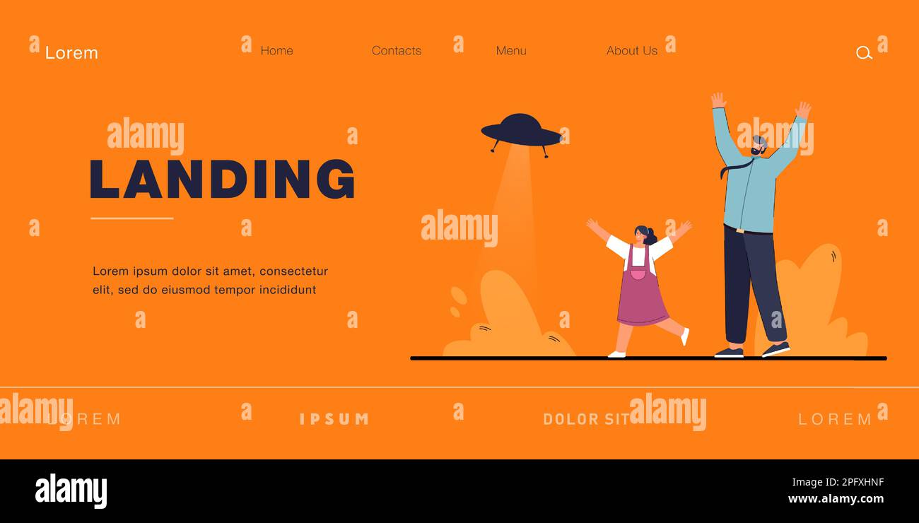 Ragazza e uomo gioiscono mentre vedono un piattino volante Illustrazione Vettoriale