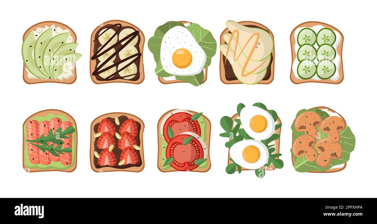 Panini con diversi ingredienti set di illustrazioni vettoriali Illustrazione Vettoriale
