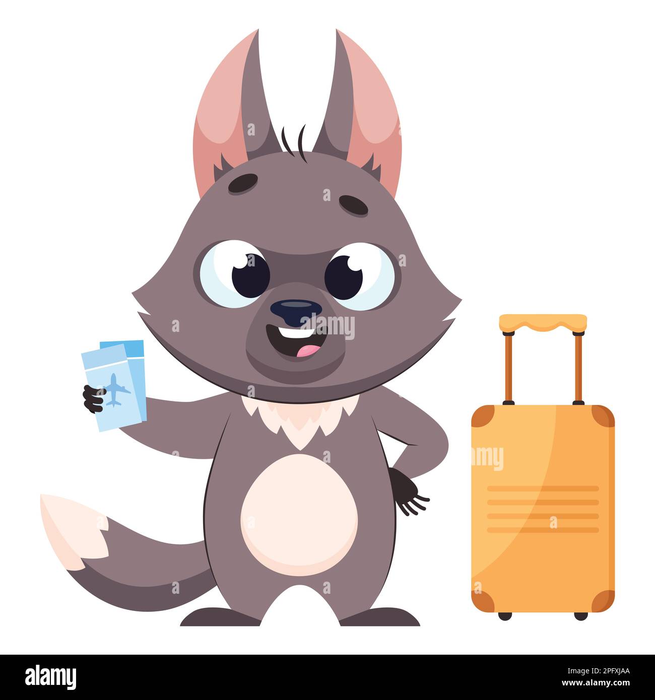 Buon lupo con biglietti aerei cartoon illustrazione vettore Illustrazione Vettoriale
