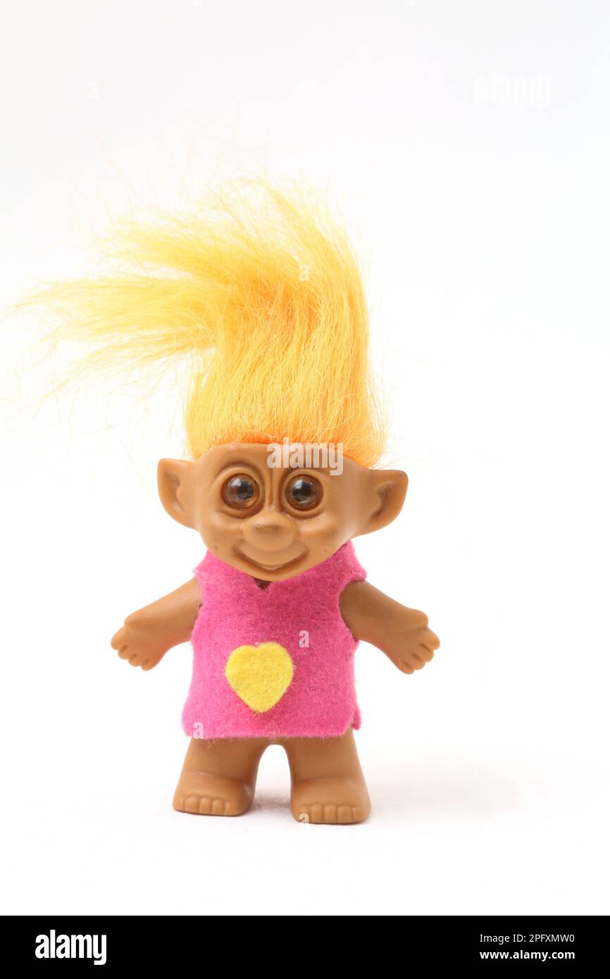 Troll vintage 80/90 con capelli gialli e occhi in plastica Foto Stock