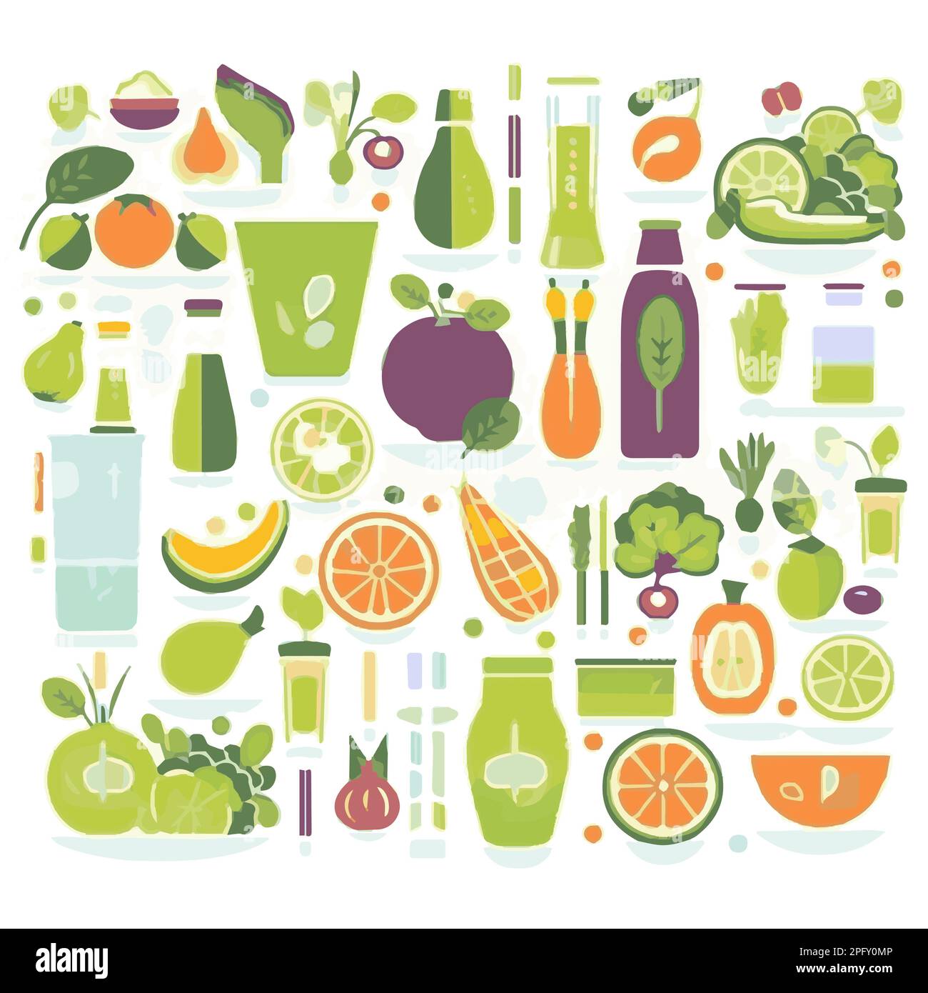 Colorate icone vettoriali di frutta e verdura biologica Foto Stock