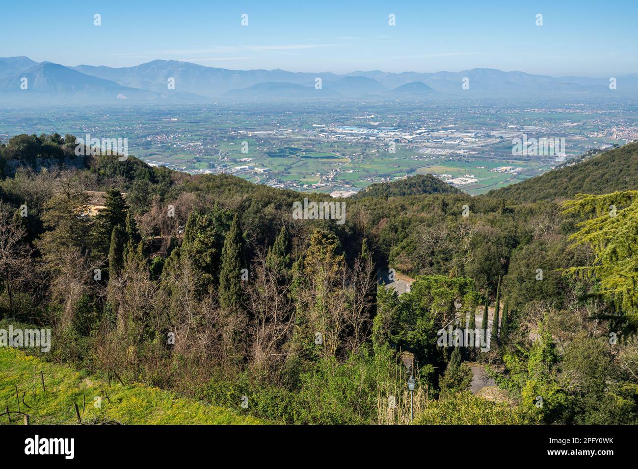 Vista panoramica dall'Abbazia di Montecassino, Lazio, Italia. Foto Stock
