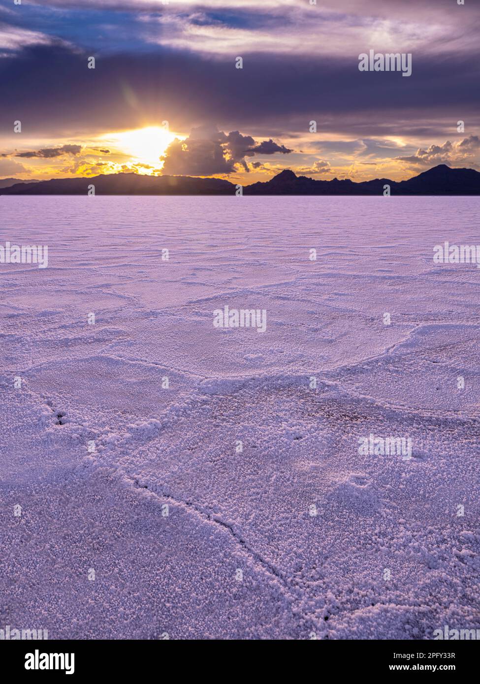 Tramonto a Bonneville Salt Flats, Utah USA Foto Stock