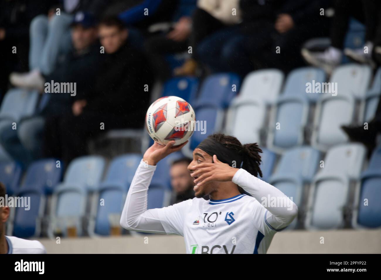 Losanna, Svizzera. 03rd Set, 2023. Archiblad Norman Brown del FC Losanna-Sport (3) è in azione durante la 26th° giornata della dieci Challenge League 2022-2023. La dieci Challenge League 2022-20223, si è svolta allo stadio Tuiliere di Losanna tra il FC Losanna-Sport e il FC Thun. FC Thun WINS-3-1.( Foto di: Eric Dubost/Sipa USA) Credit: Sipa USA/Alamy Live News Foto Stock