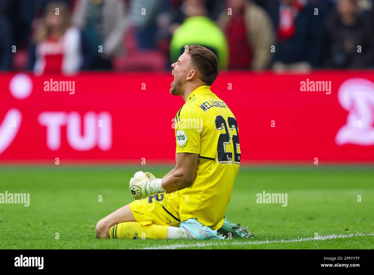 19-03-2023: Sport: AJAX contro Feyenoord AMSTERDAM, PAESI BASSI - 19 MARZO: Portiere Timon Wellenreuther (Feyenoord Rotterdam) durante la partita Eredivis Foto Stock