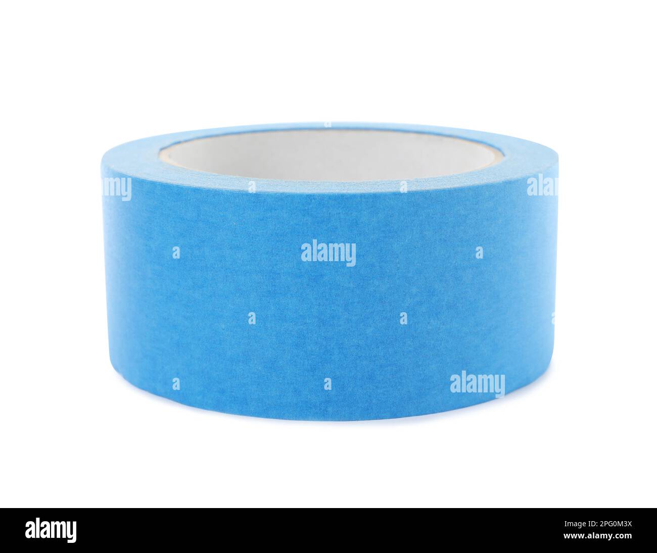 Rotolo di nastro adesivo azzurro isolato su bianco Foto Stock