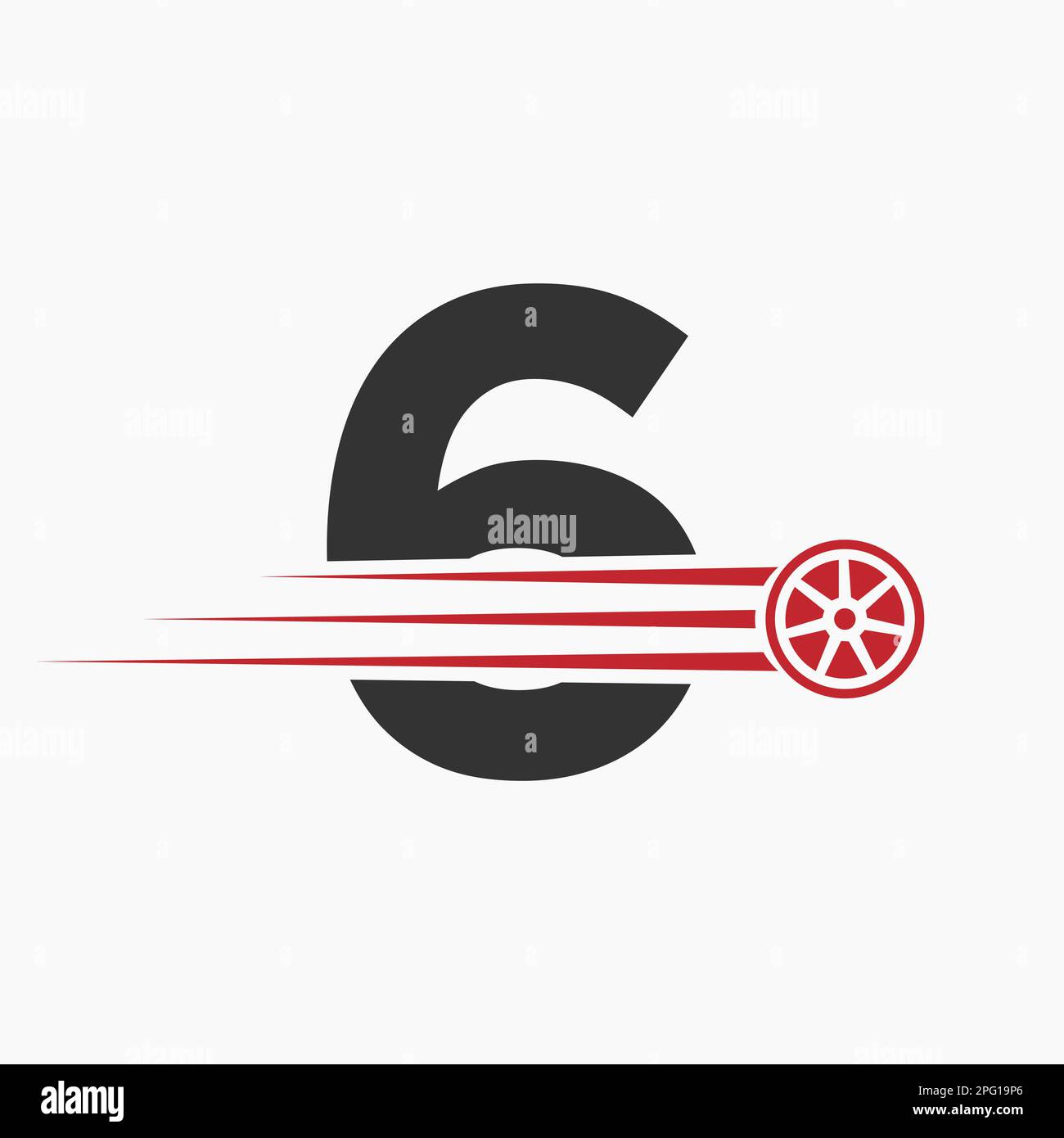Sport Car Letter 6 Automotive Logo Concept con icona del pneumatico da trasporto Illustrazione Vettoriale