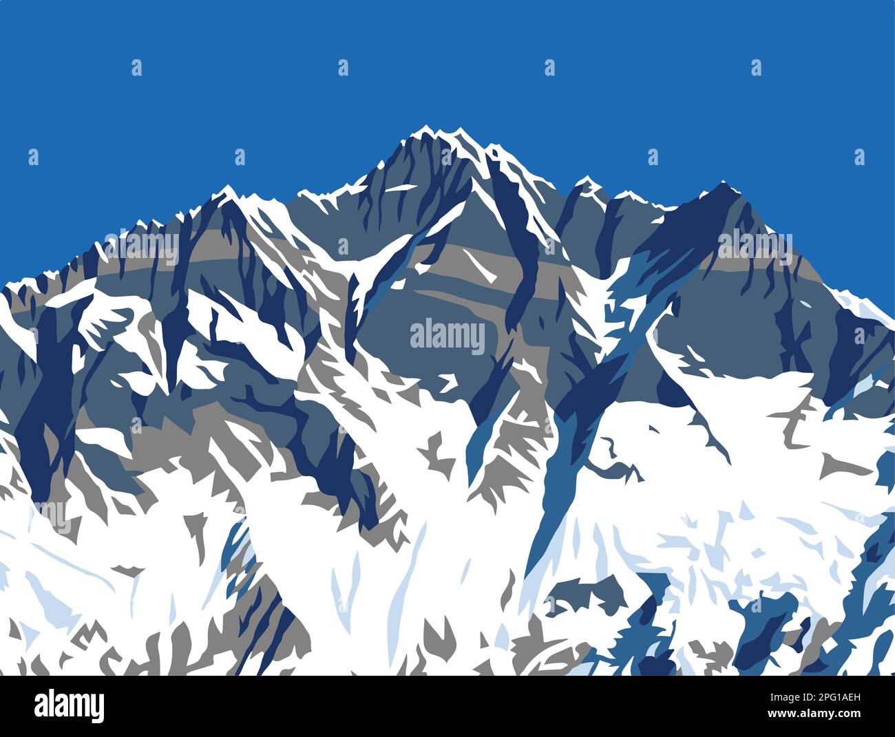 Monte Lhotse sud faccia rocciosa, vettore illustrazione, Khumbu valle, Everest zona, Nepal himalaya montagne Illustrazione Vettoriale
