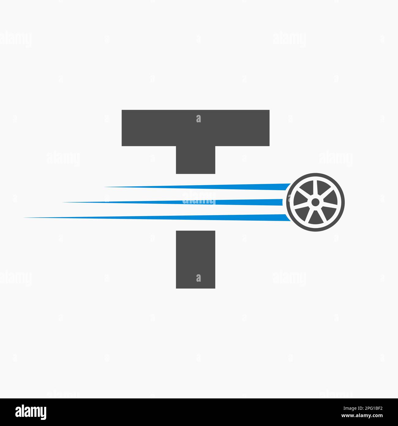 Sport Car Letter T Automotive Logo Concept con icona del pneumatico da trasporto Illustrazione Vettoriale