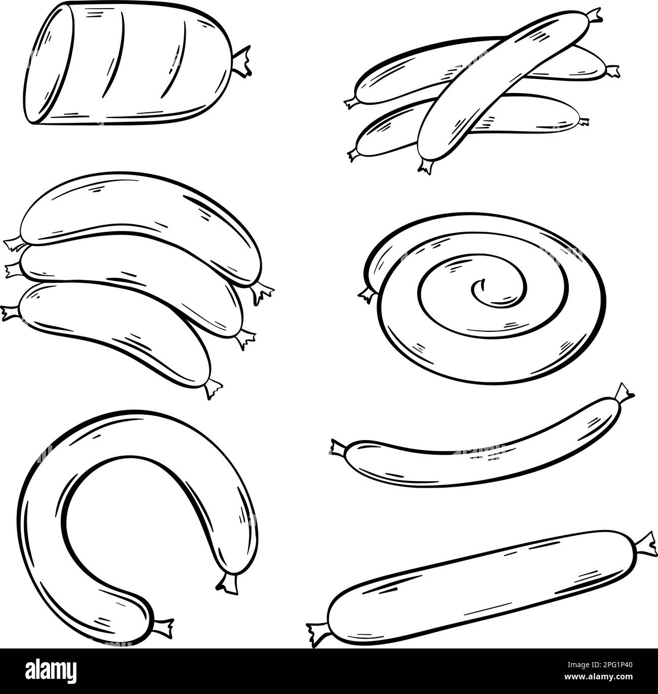 Set di schizzi di salsicce Illustrazione Vettoriale