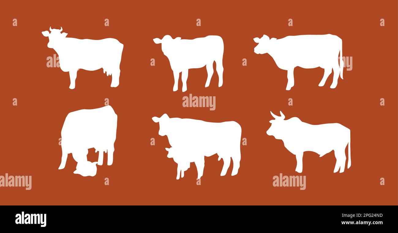 Collezione di illustrazioni vettoriali astratte disegnate a mano con adorabili silhouettes carino, personaggi a mucca. Design moderno e alla moda concept.Vector Illustrazione Vettoriale