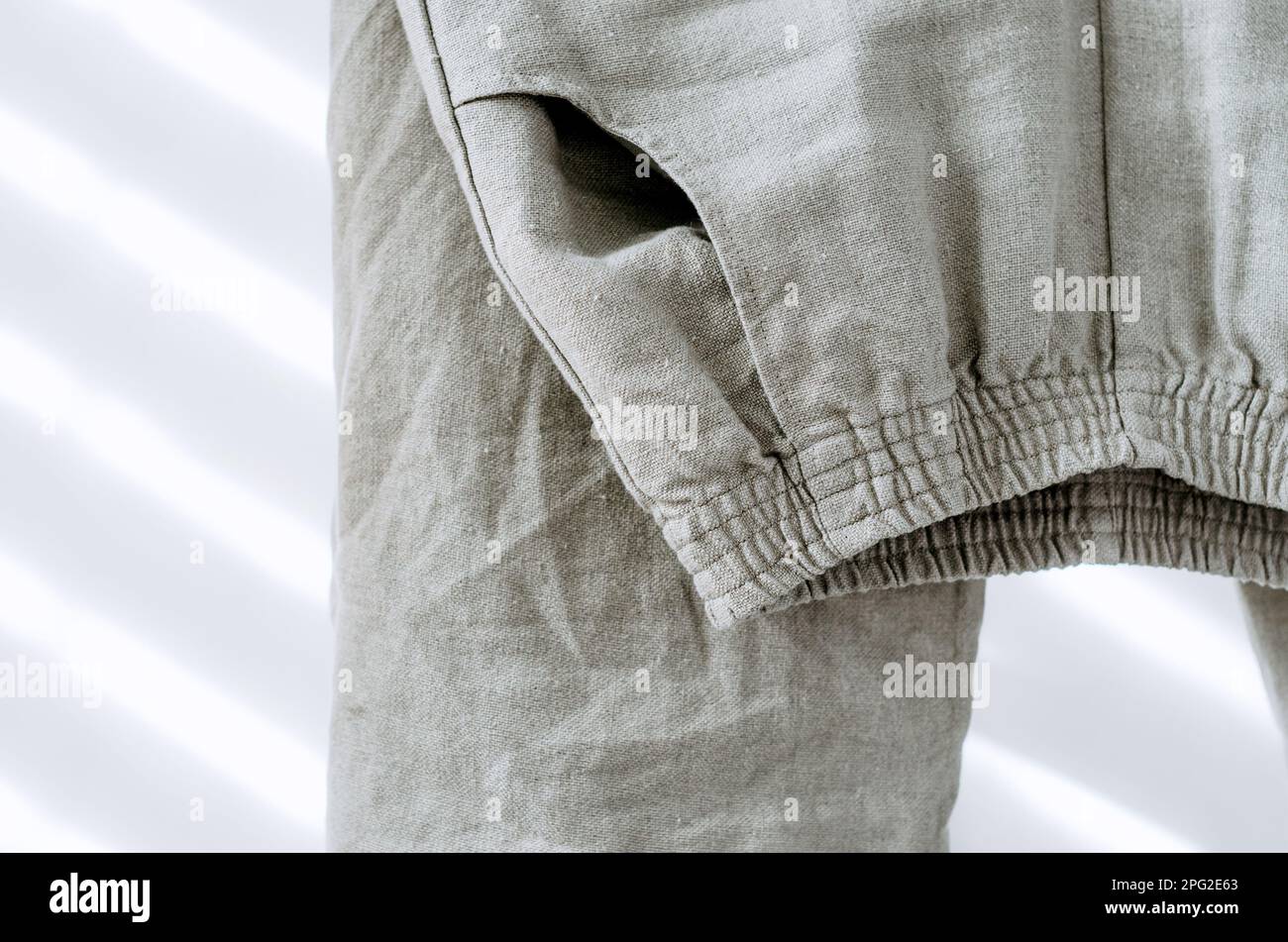 Primo piano pantaloni pesanti in lino texture Foto Stock
