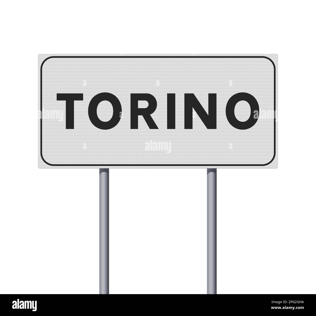 Illustrazione vettoriale della città di Torino (Italia) segnaletica stradale bianca d'ingresso su pali metallici Illustrazione Vettoriale