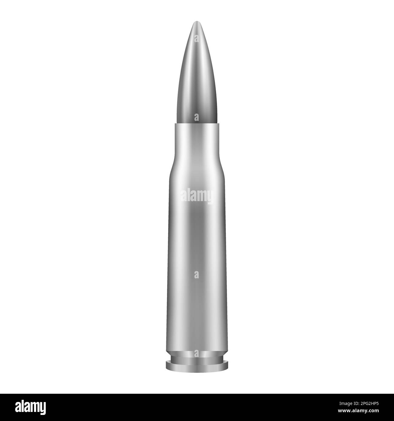 Proiettile metallico isolato su sfondo bianco per fucili automatici. Bullet calibro 7,62 mm. Illustrazione Vettoriale