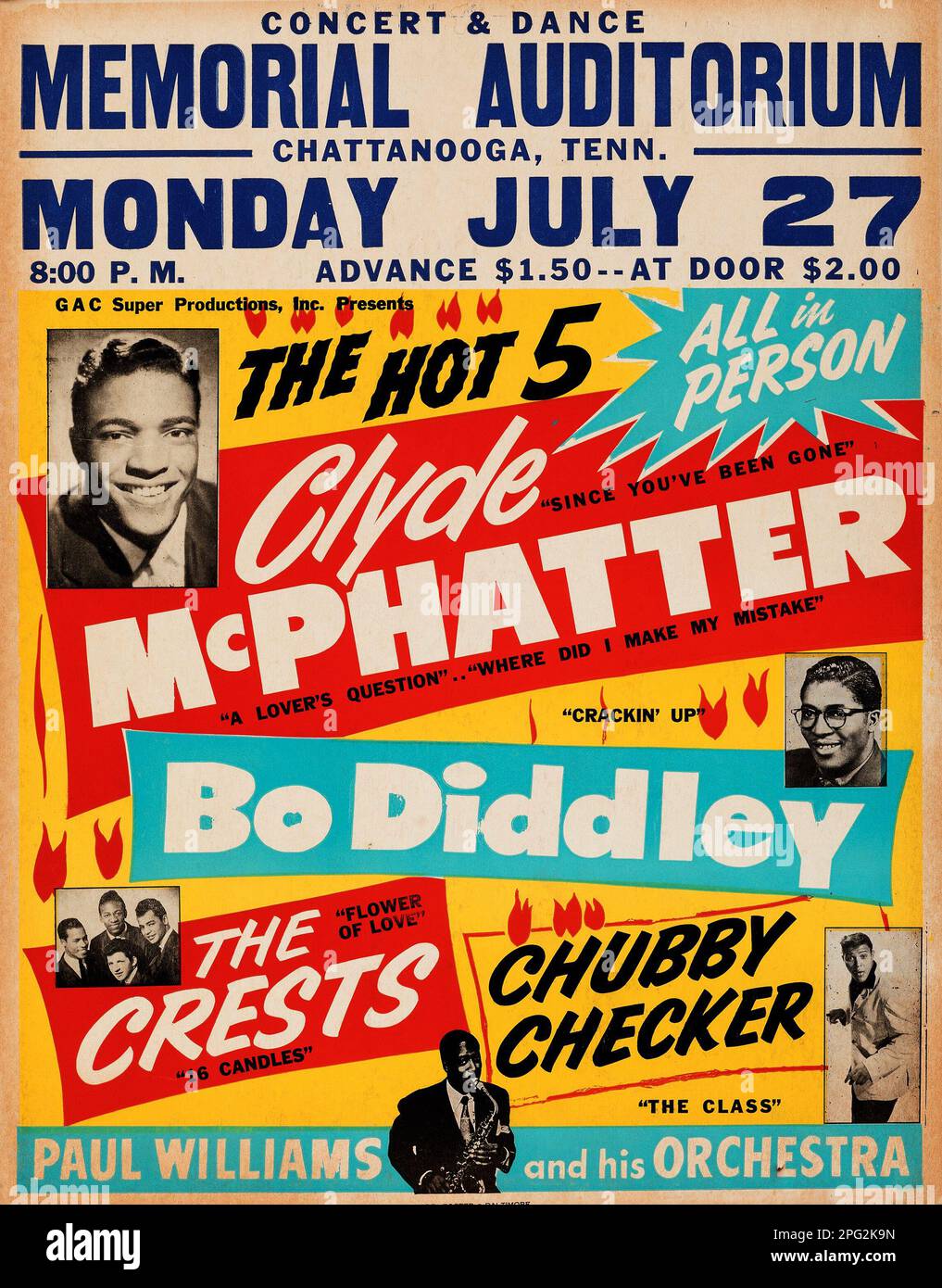 Bo Diddley, Clyde McPhatter, Chubby Checker 1959 "Hot 5" Poster Concert Foto Stock
