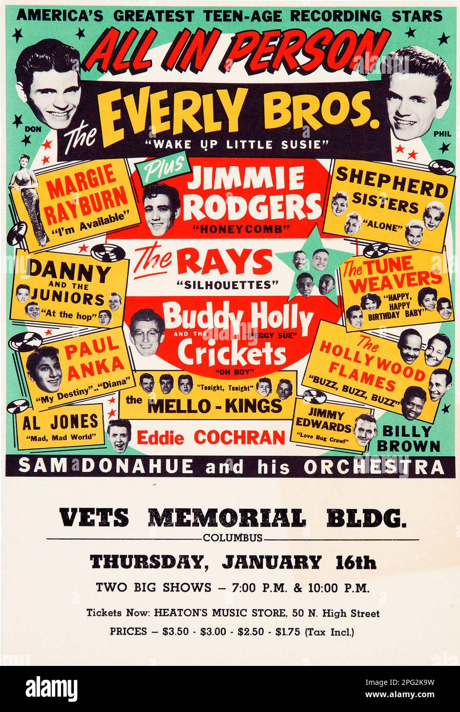 Buddy Holly & Crickets - Everly Bros. - Eddie Cochran 1958 Concert Handbill Foto Stock