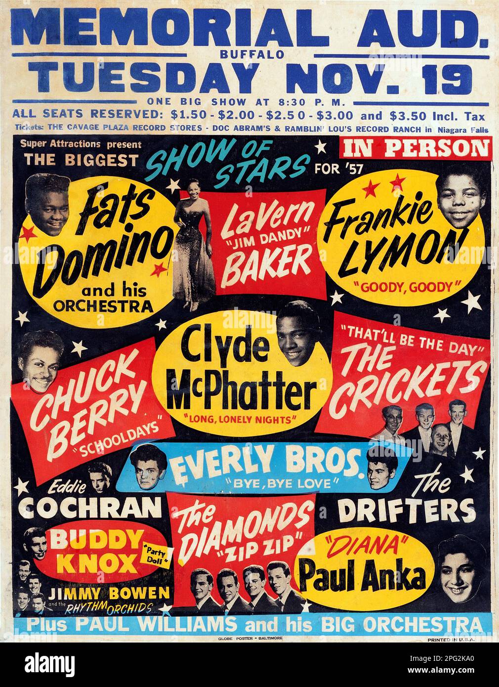 Buddy Holly, Chuck Berry, Fats Domino, Everly Bros. 1957 il più grande spettacolo di stelle Jumbo Concert Poster Foto Stock