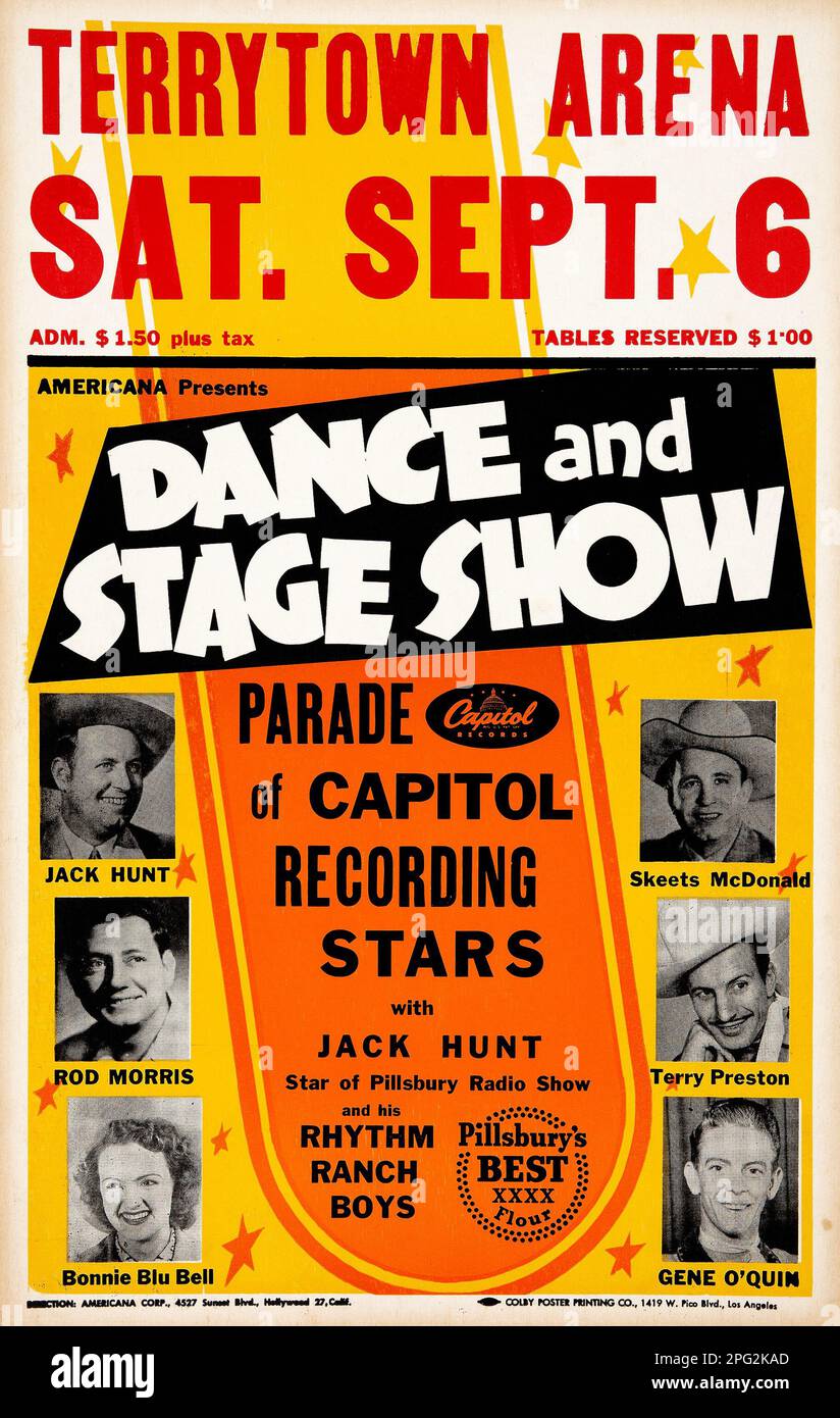 Ferlin Husky (sotto lo pseudonimo di Terry Preston) Skeets McDonald, Jack Hunt 1952 Dance and Stage Show, Terrytown Nebraska - Country & Western Concert Poster Foto Stock