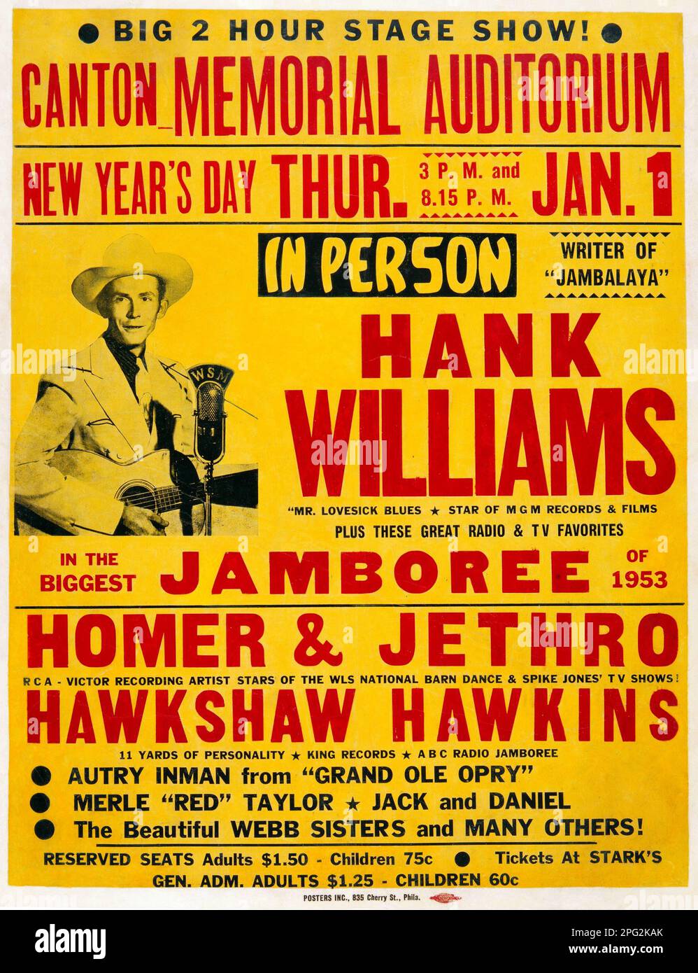 Hank Williams 1953 Canton, Ohio - Poster da concerto per lo spettacolo che morì in rotta verso Foto Stock