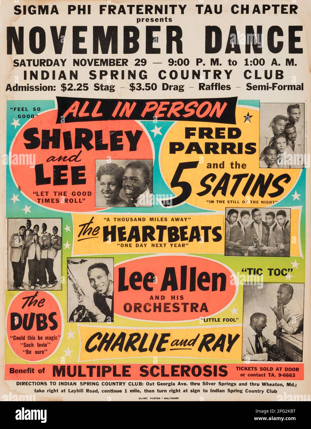 Novembre Danza - Shirley e Lee, Fred Parris, i heartbeats, Lee Allen, The Dubs - poster concerto vintage 1958 Foto Stock