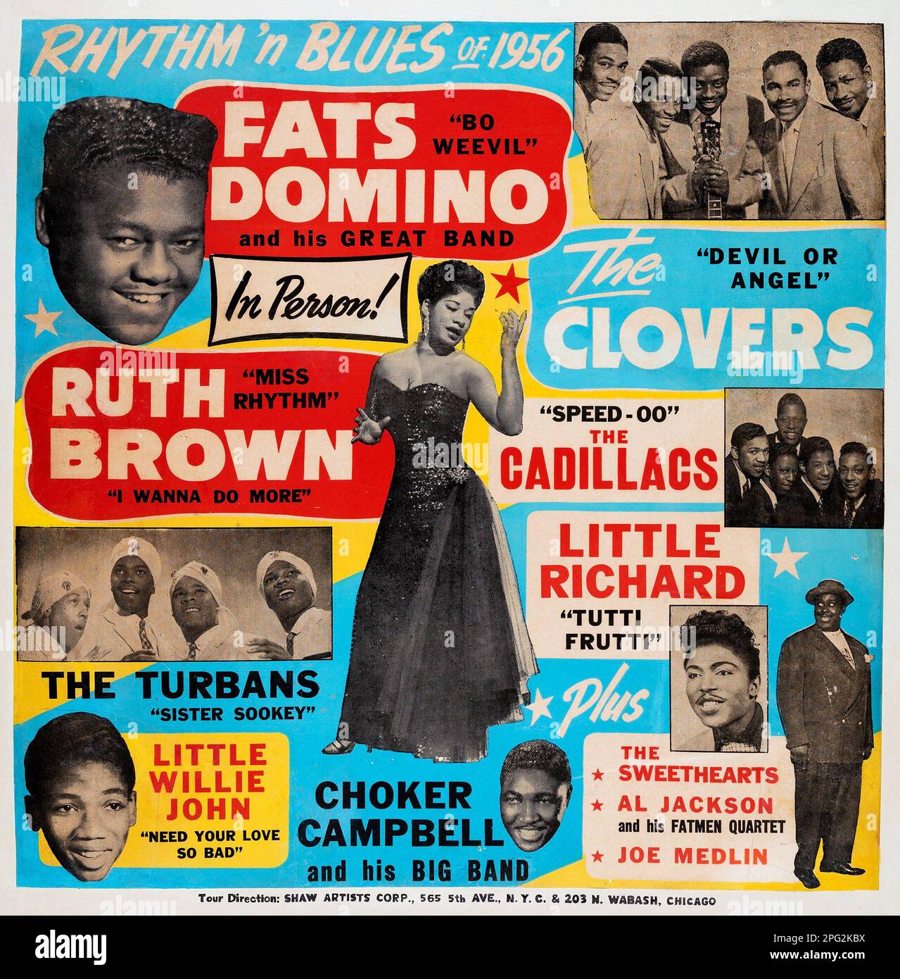 Rhythm 'n Blues of 1956 Fats Domino, Little Richard, Ruth Brown, Little Willie John - Poster da concerto d'epoca Foto Stock