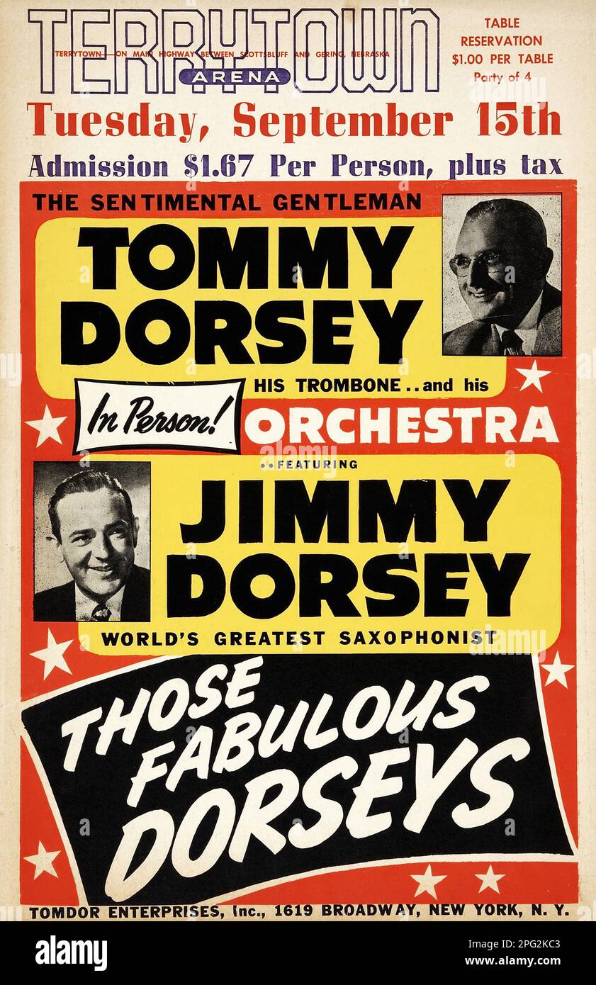 Tommy Dorsey - Jimmy Dorsey - Fabolous Dorseys - Terrytown Arena - Poster da concerto d'epoca (1953) Foto Stock