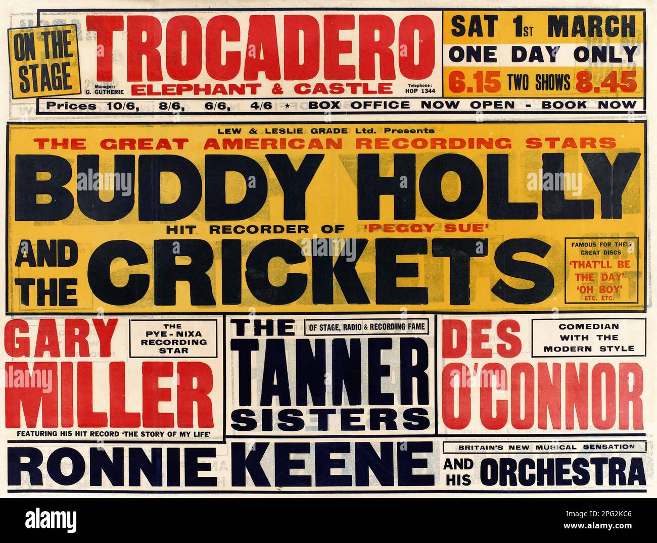 TROCADERO - Buddy Holly e The Crickets - Poster di Concerto britannico (1958) Foto Stock
