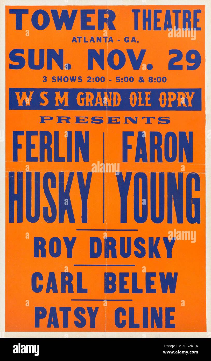 WSM Grand Ole Opry - Patsy Cline 1959 Poster Concerto, in basso fatturato prima che fosse famosa - cartoncino vetrina pubblicità Foto Stock