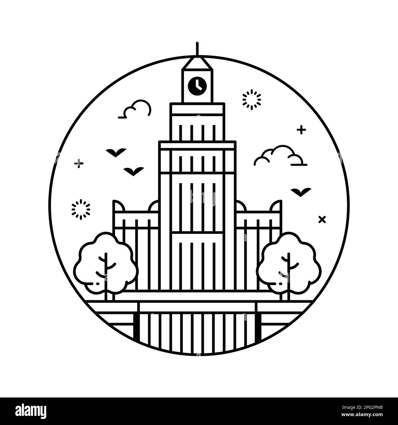 Viaggia a Varsavia o riga con il Palazzo della Cultura Illustrazione Vettoriale