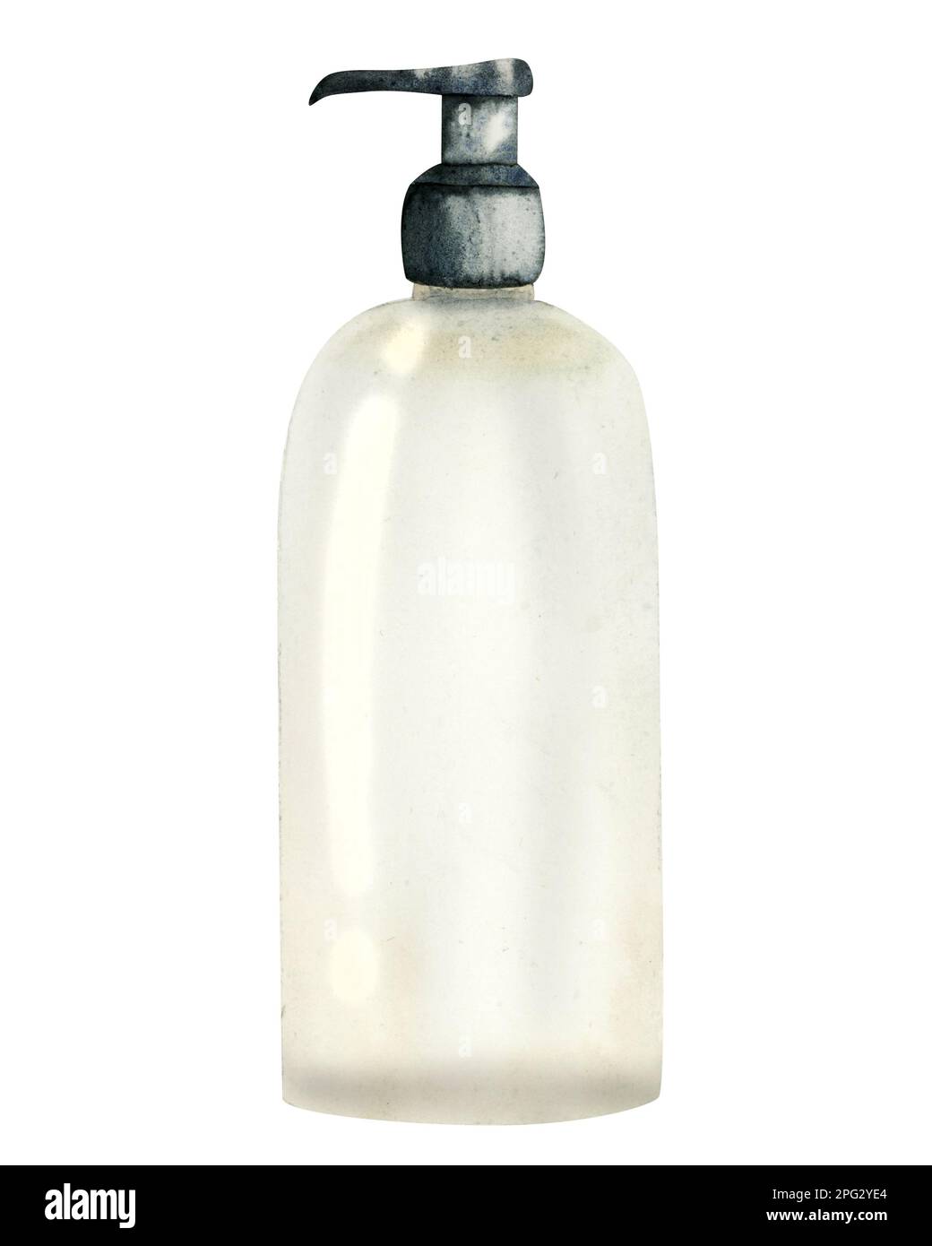 Dispenser per bottiglie trasparente acquerello con pompa per crema cosmetica, sapone liquido, igienizzante isolato su sfondo bianco Foto Stock