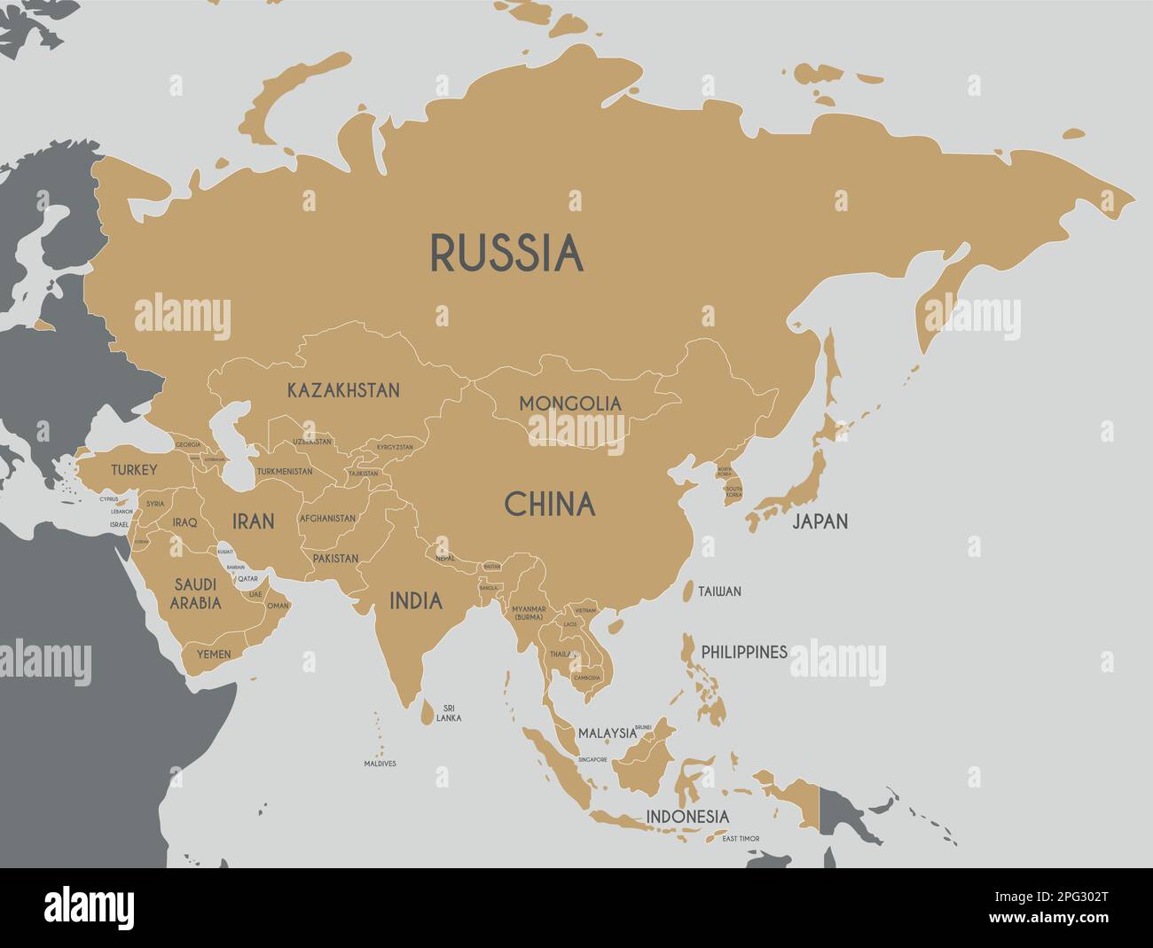 Illustrazione del vettore politico Asia Map. Livelli modificabili ed etichettati in modo chiaro. Illustrazione Vettoriale