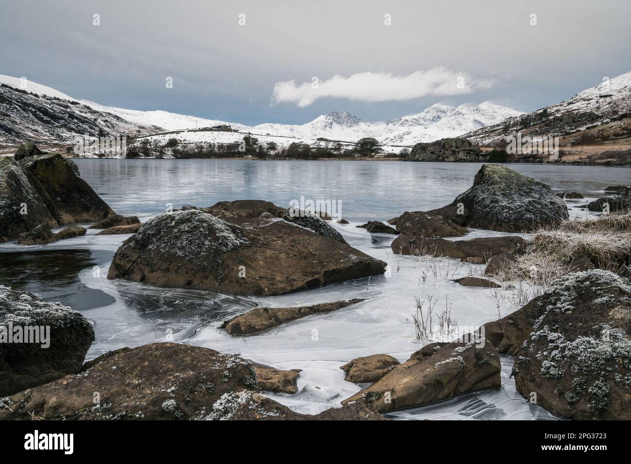 Snowdon nella neve Foto Stock